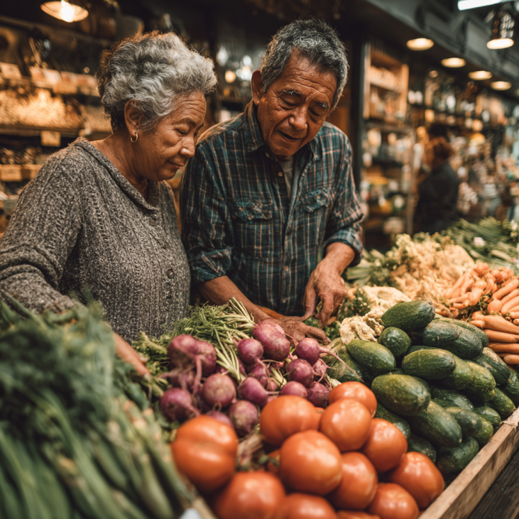 Adulto mayor preparando comida saludable